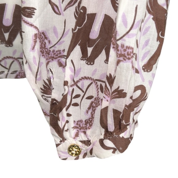 Tory Burch Elephant & Leopard Tiger Print Crochet Tassel Tie Neck Tunic Top - 8 - Picture 6 of 13